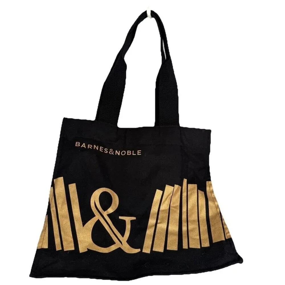 Barnes & Noble Canvas Tote Bag Black and Gold 14